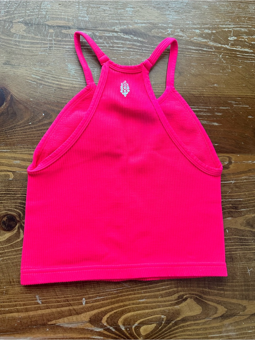Free People Hot Pink Ribbed Halter Crop Tank